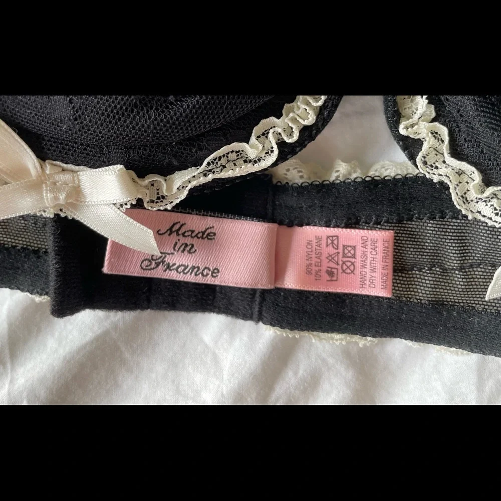 SOLD Agent Provocateur Black lace/ivory chiffon bra & suspender Size small NWOT - Picture 6 of 9